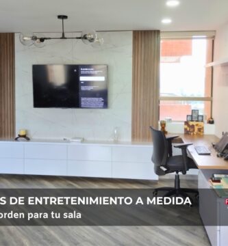 Centro de entretenimiento a medida diseñado por Francisco Cruz para sala residencial moderna en Bogotá