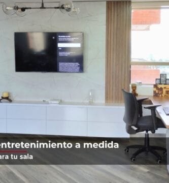 Centro de entretenimiento a medida diseñado por Francisco Cruz para sala residencial moderna en Bogotá