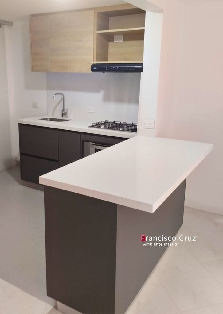 Proyecto cocina integral URBAN con acabados en colores mate y texturizado diseño y fabricación a medida por Francisco Cruz Interiores Bogotá
