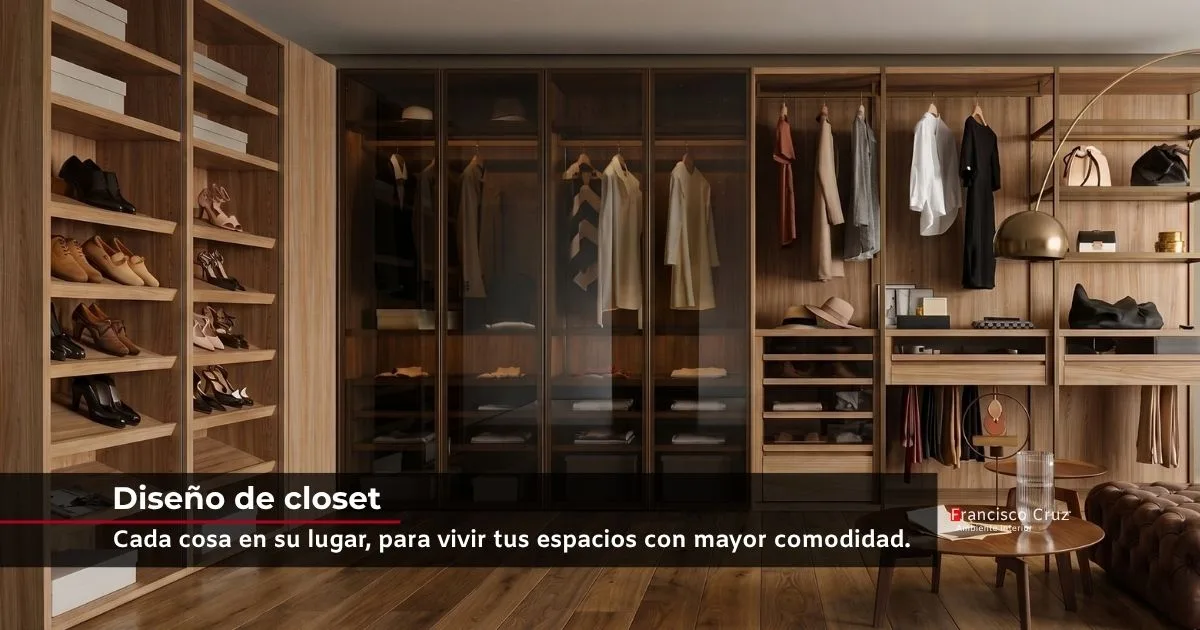 Closet a medida diseñado y fabricado por Francisco Cruz Interiores para proyecto residencial en Bogotá.